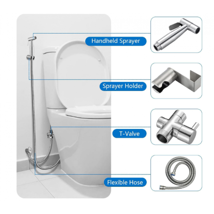 Комплект душ за интимна хигиена от неръждаема стомана 1/2” резба, сребрист Комплект душ за интимна хигиена от неръждаема стомана 1/2” резба, сребрист