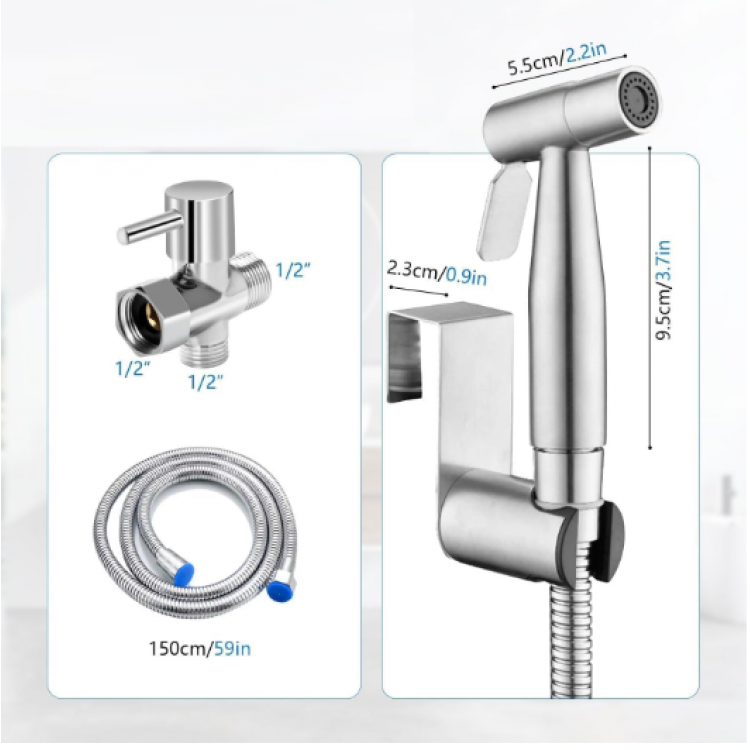 Комплект душ за интимна хигиена от неръждаема стомана 1/2” резба, сребрист Комплект душ за интимна хигиена от неръждаема стомана 1/2” резба, сребрист