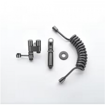 Комплект смесител двоен душ със спирателен кран и двойно управление от неръждаема стомана за стенен монтаж - графит