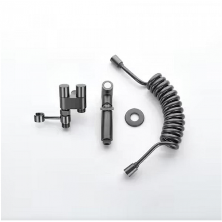 Комплект смесител двоен душ със спирателен кран и двойно управление от неръждаема стомана за стенен монтаж - графит Комплект смесител двоен душ със спирателен кран и двойно управление от неръждаема стомана за стенен монтаж - графит