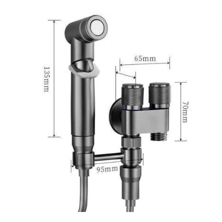 Комплект смесител двоен душ със спирателен кран и двойно управление от неръждаема стомана за стенен монтаж - графит Комплект смесител двоен душ със спирателен кран и двойно управление от неръждаема стомана за стенен монтаж - графит