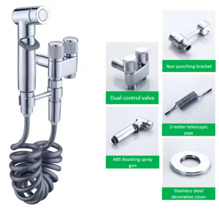 Комплект смесител двоен душ със спирателен кран и двойно управление от неръждаема стомана за стенен монтаж - графит Комплект смесител двоен душ със спирателен кран и двойно управление от неръждаема стомана за стенен монтаж - графит