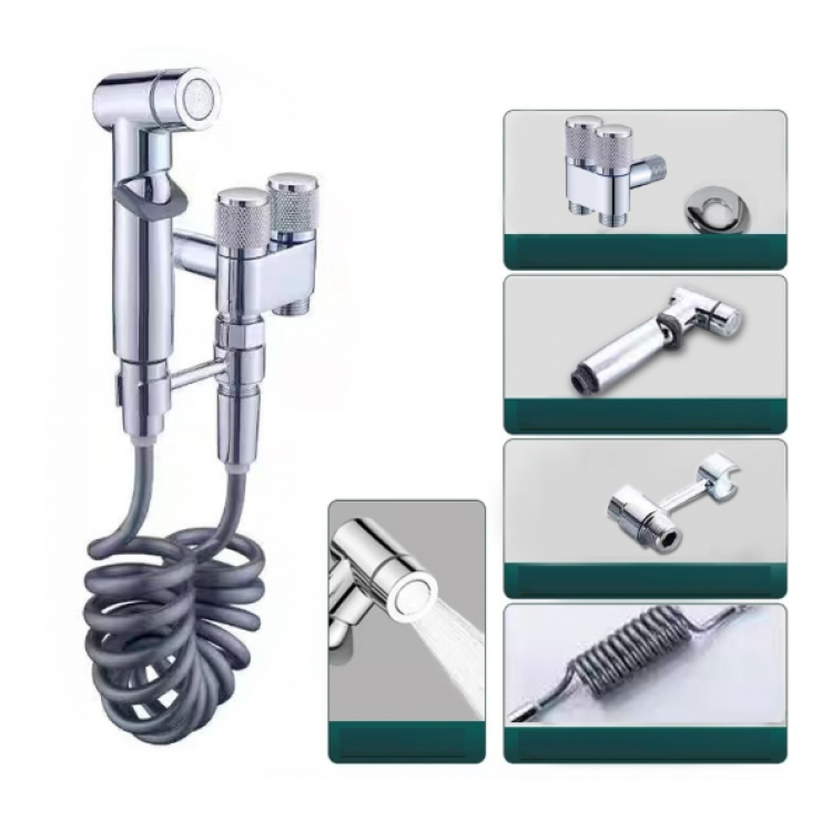 Комплект смесител двоен душ със спирателен кран и двойно управление от неръждаема стомана за стенен монтаж - хром Комплект смесител двоен душ със спирателен кран и двойно управление от неръждаема стомана за стенен монтаж - хром