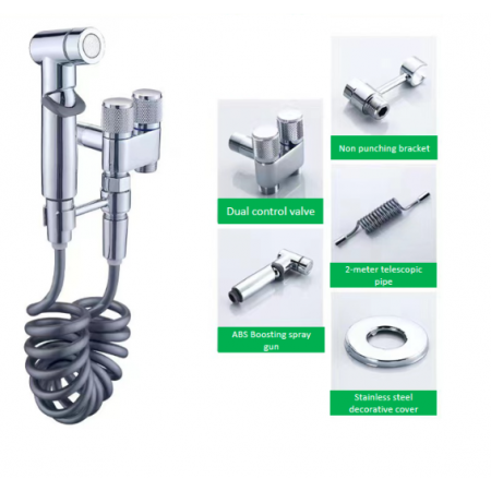 Комплект смесител двоен душ със спирателен кран и двойно управление от неръждаема стомана за стенен монтаж - хром