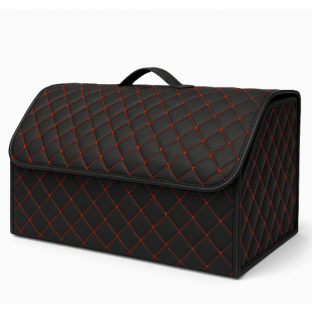 Луксозен кожен органайзер за багажник сгъваема кутия за съхранение с червен шев 66x30x30см