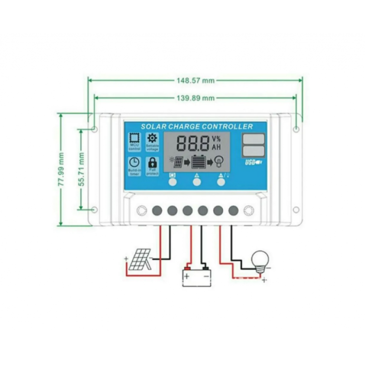 Соларен Заряден Контролер 20A PMW 12V 24V LCD Дисплей, Двойни USB Портове, Защитна Система Соларен Заряден Контролер 20A PMW 12V 24V LCD Дисплей, Двойни USB Портове, Защитна Система