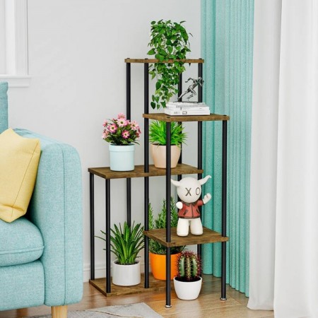 Ъглов цветарник 45x40x86 см черно/кафяво