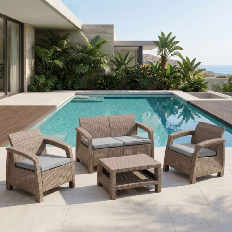 Градински комплект – диван, 2 фотьойла и маса с плетен дизайн - 4части