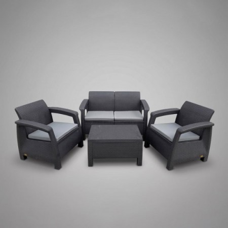 Градински комплект – диван, 2 фотьойла и маса с плетен дизайн - 4части