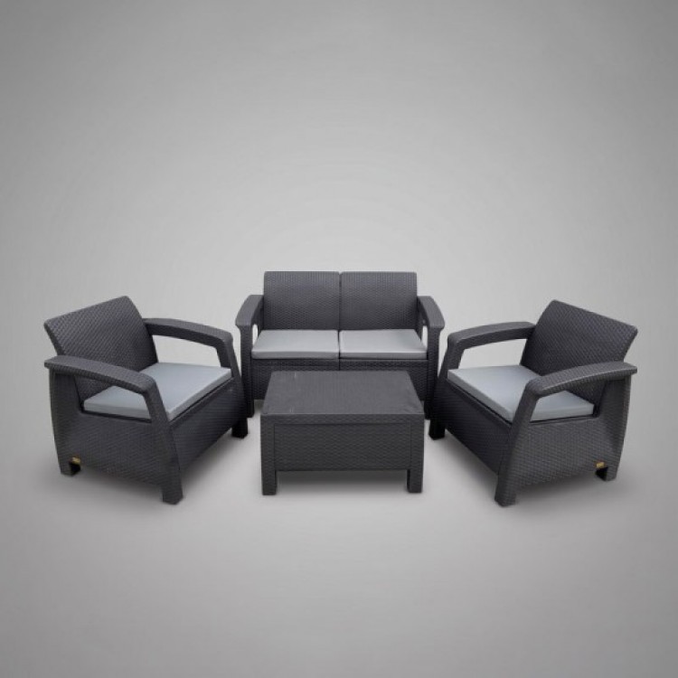 Градински комплект – диван, 2 фотьойла и маса с плетен дизайн - 4части