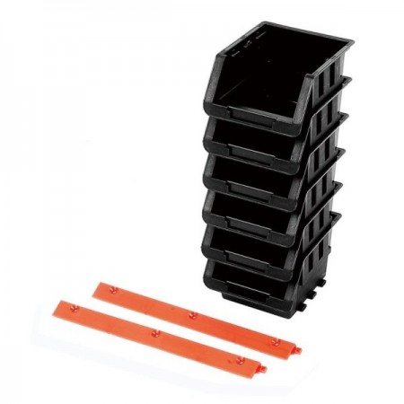 Комплект стифиращи контейнери TACTIX, 6 бр, 10.5 Ш x 13.5 Д x 8.2 В см, черни