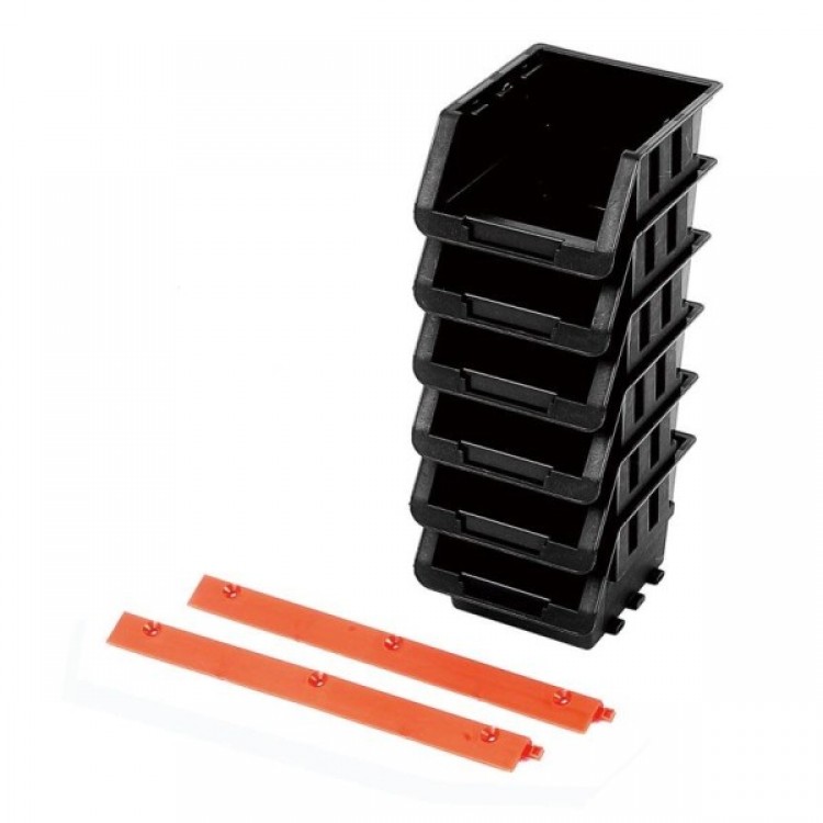 Комплект стифиращи контейнери TACTIX, 6 бр, 10.5 Ш x 13.5 Д x 8.2 В см, черни