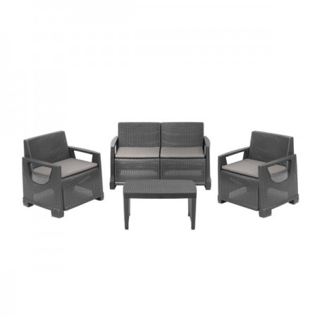 Градински сет 4 части Ipae-progarden Mandello, 2бр. Фотьойли, 1бр. Диван, 1бр. Маса , Антрацит
