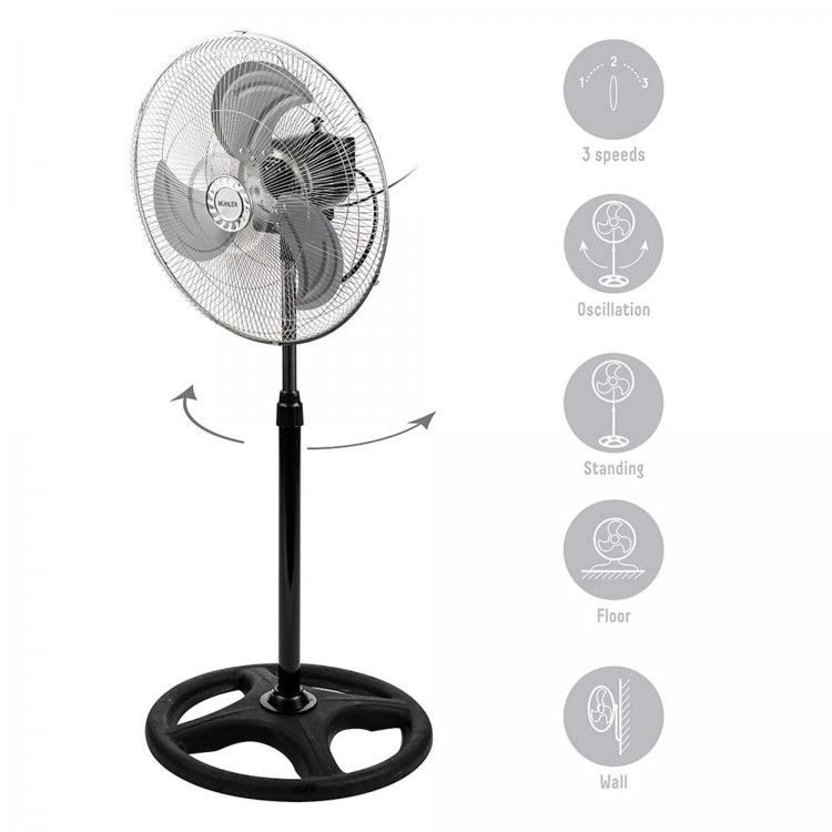 Вентилатор на стойка 18''Muhler FM-8138D 3в1, 70W, индустриален, на стойка, стена, под Вентилатор на стойка 18''Muhler FM-8138D 3в1, 70W, индустриален, на стойка, стена, под
