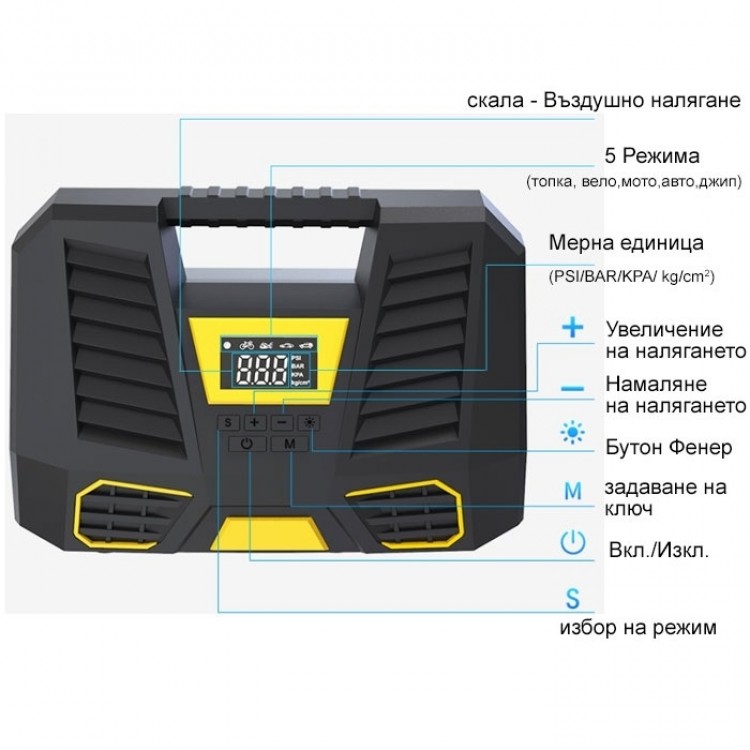 Компресор дигитален за гуми 12V - T146 Компресор дигитален за гуми 12V - T146