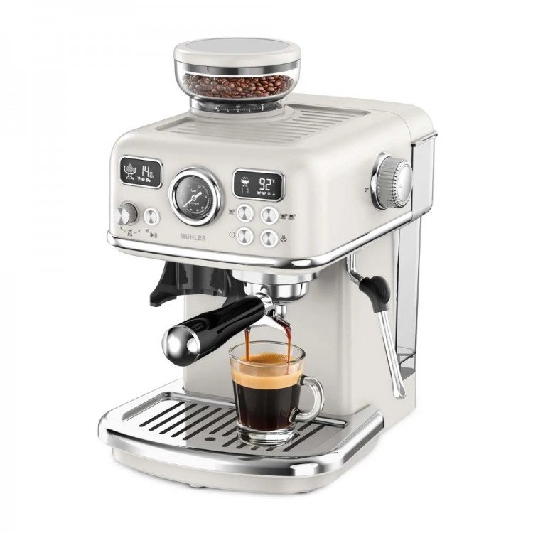 Еспресо машина 2в1 MUHLER MCM-599AZ Dune Barista Studio,19 бара, 1.8 л резервоар,Кафемелачка, LED дисплей Еспресо машина 2в1 MUHLER MCM-599AZ Dune Barista Studio,19 бара, 1.8 л резервоар,Кафемелачка, LED дисплей
