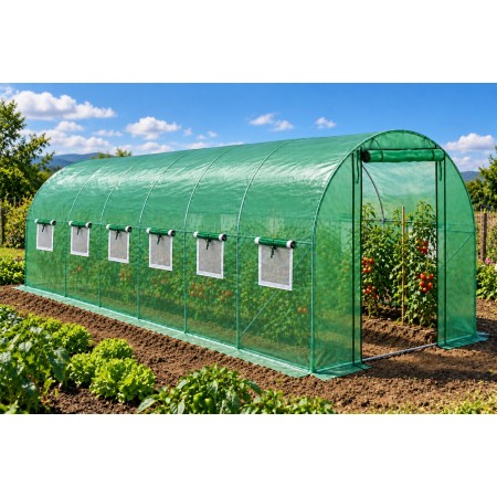 Оранжерия тунелна 600x300x200см, 18 кв.м, с 12 прозореца и 2 врати зелена ТУНДЖА