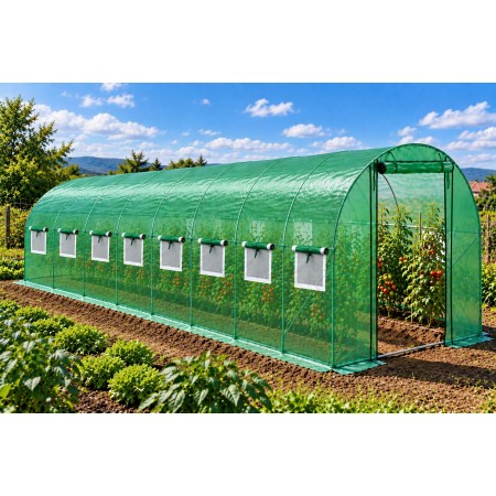 Оранжерия тунелна 800x300x200см, 24 кв.м, с 16 прозореца и 2 врати зелена ТУНДЖА