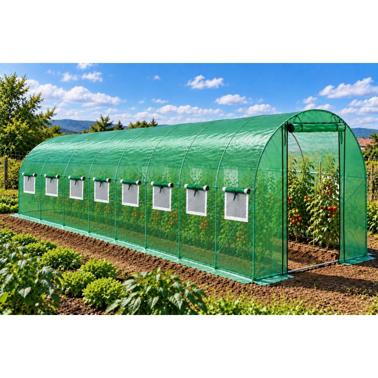 Оранжерия тунелна 800x300x200см, 24 кв.м, с 16 прозореца и 2 врати зелена ТУНДЖА