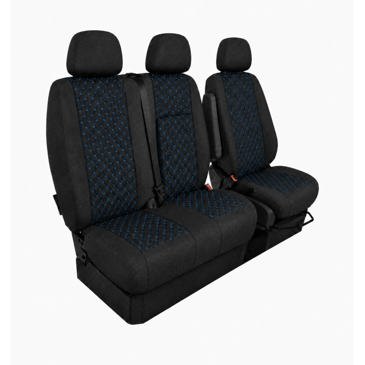 Комплект 2+1 Тапицерия за MERCEDES SPRINTER W906 2006-2018 – Текстил, Черна със син шев, 8 части Комплект 2+1 Тапицерия за MERCEDES SPRINTER W906 2006-2018 – Текстил, Черна със син шев, 8 части