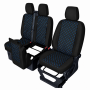 Комплект 2+1 Тапицерия за FORD TRANSIT CUSTOM 2009+ – Еко кожа, Черна със син шев, 8 части Комплект 2+1 Тапицерия за FORD TRANSIT CUSTOM 2009+ – Еко кожа, Черна със син шев, 8 части