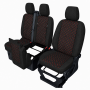 Комплект 2+1 Тапицерия за FORD TRANSIT CUSTOM 2009+ – Текстил, Черна с червен шев, 8 части Комплект 2+1 Тапицерия за FORD TRANSIT CUSTOM 2009+ – Текстил, Черна с червен шев, 8 части