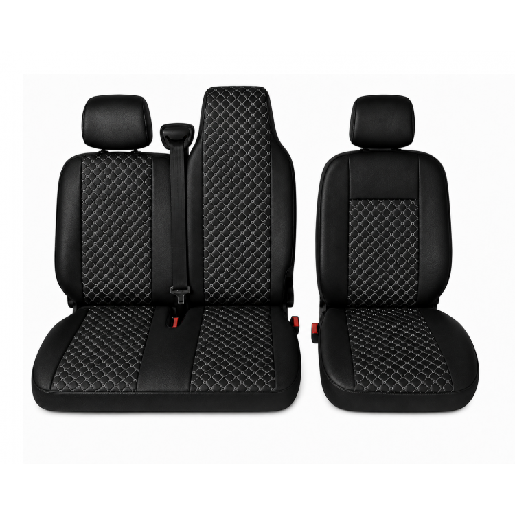 Комплект 2+1 Тапицерия за RENAULT MASTER III 2010-2019 – Еко кожа, Черна с бял шев, 6 части Комплект 2+1 Тапицерия за RENAULT MASTER III 2010-2019 – Еко кожа, Черна с бял шев, 6 части