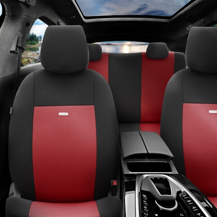 Комплект Тапицерия SelectedFit Flex Design by OTOM текстил – Черно-Бордо, за Предни и Задни Седалки Комплект Тапицерия SelectedFit Flex Design by OTOM текстил – Черно-Бордо, за Предни и Задни Седалки