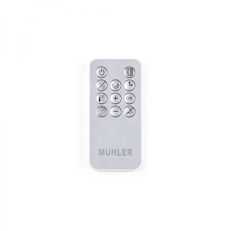 Печка керамична Muhler MCW-2035, 2000W, стенна, стъклен панел, LED дисплей, дистанционно управление