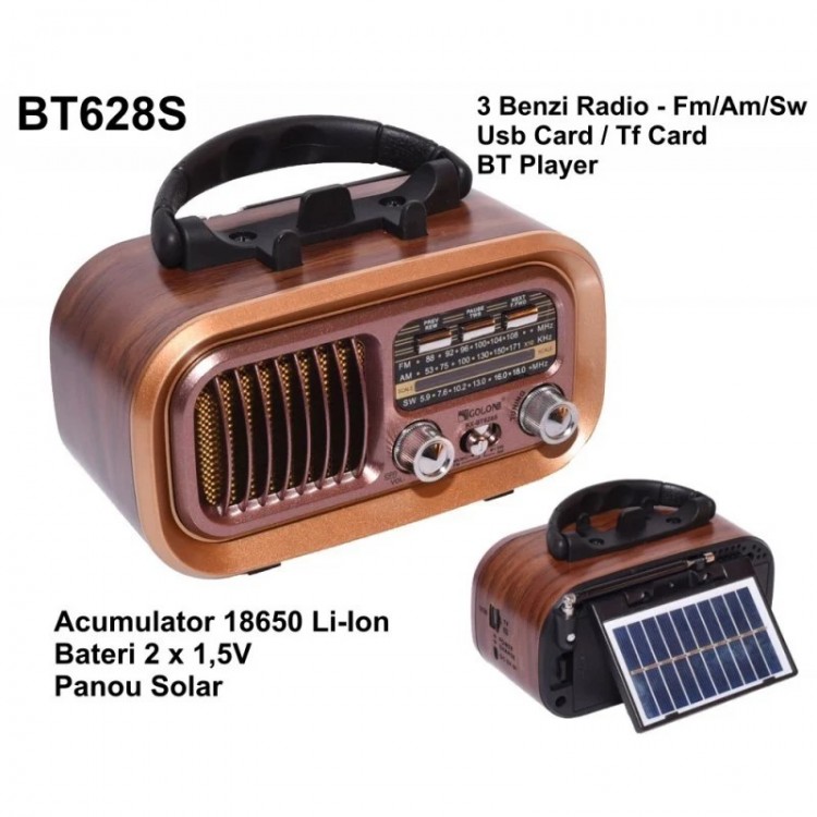 Ретро радио Golon RX-BT628 S, соларен панел, Bluetooth, MP3